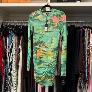 AFRM Green Multicolor Long Sleeve Dress